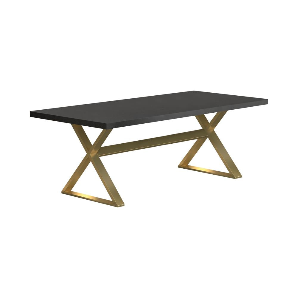 Conway X trestle Base Dining Table Dark Walnut And Aged Gold