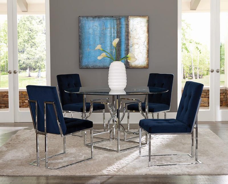 Cisco Upholstered Dining Chairs Ink Blue And Chrome (Set of 2)