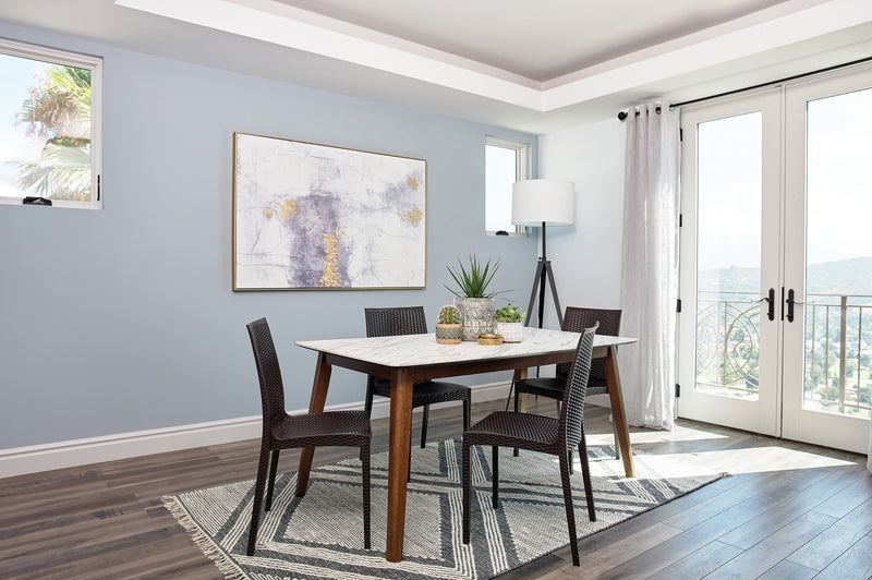 Everett Faux Marble Top Dining Table Natural Walnut And White