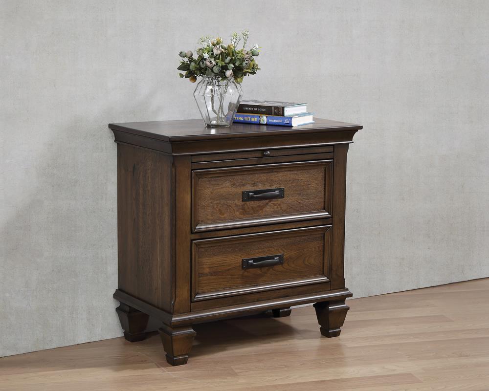 Franco 2 Drawer Nightstand With Pull Out Tray Burnished Oak