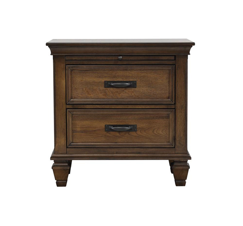 Franco 2 Drawer Nightstand With Pull Out Tray Burnished Oak