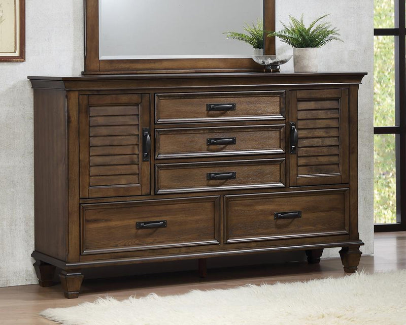 Franco 5 Drawer Dresser With 2 Louvered Doors Burnished Oak