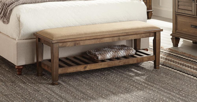 Franco Bench With Lower Shelf Beige And Burnished Oak