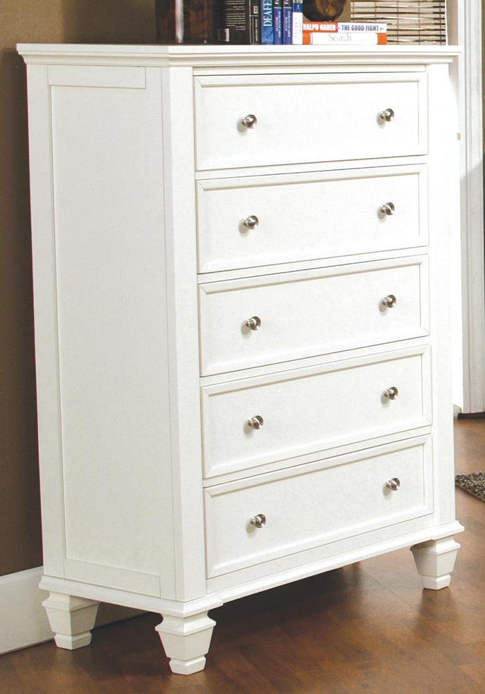 Sandy Beach 5 Drawer Rectangular Chest White