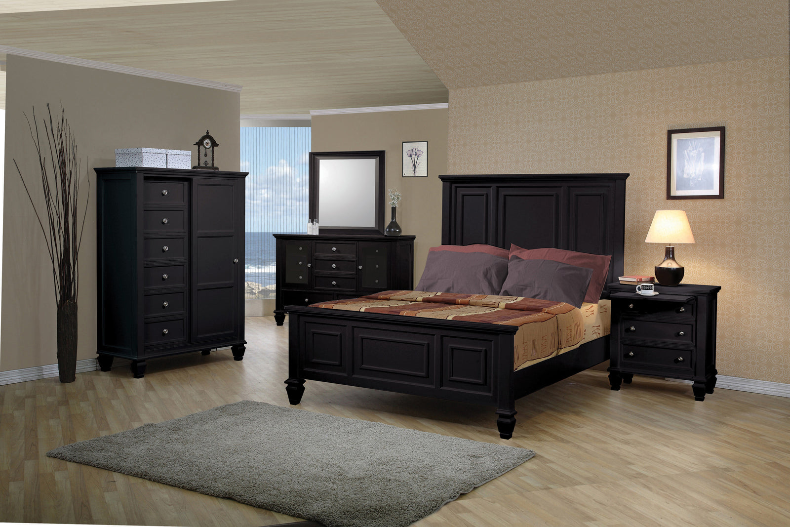 Sandy Beach King Panel Bed With High Headboard Black