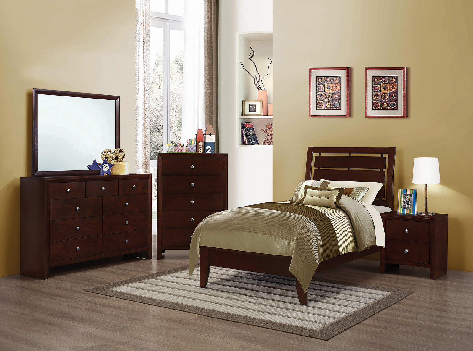 Serenity Twin Panel Bed With Cut out Headboard Rich Merlot