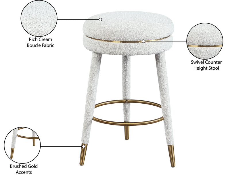 Coral Cream Boucle Fabric Counter Stool