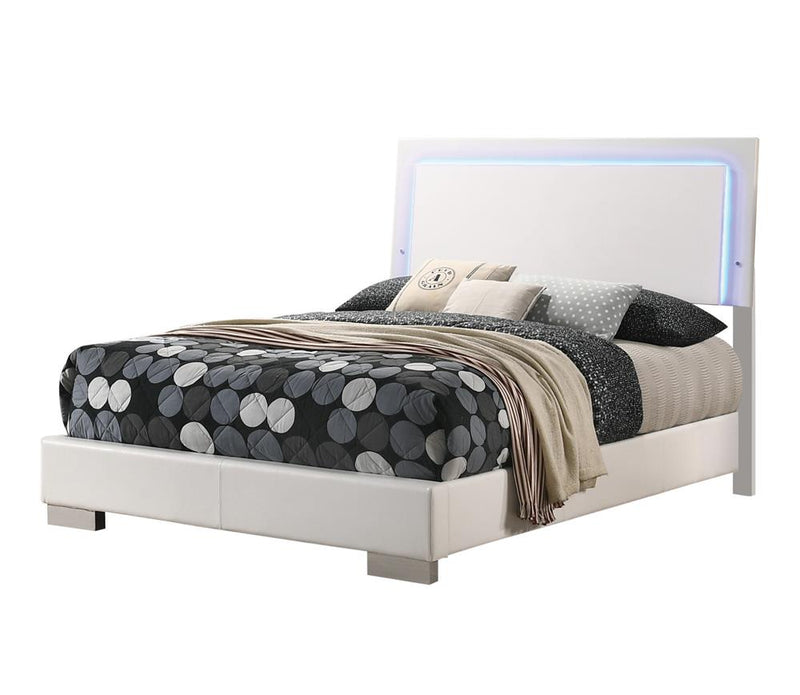 Felicity Full Panel Bed With Led Lighting Glossy White