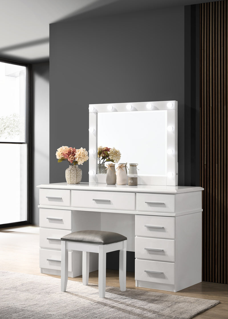 Felicity 9 Drawer Vanity Desk With Lighted Mirror Glossy White