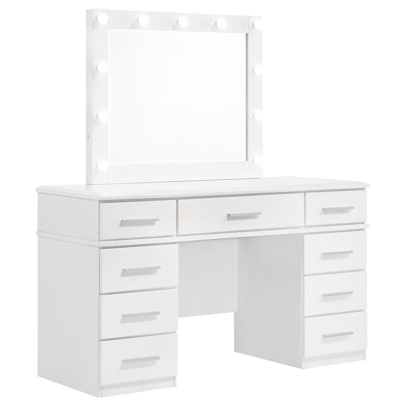 Felicity 9 Drawer Vanity Desk With Lighted Mirror Glossy White