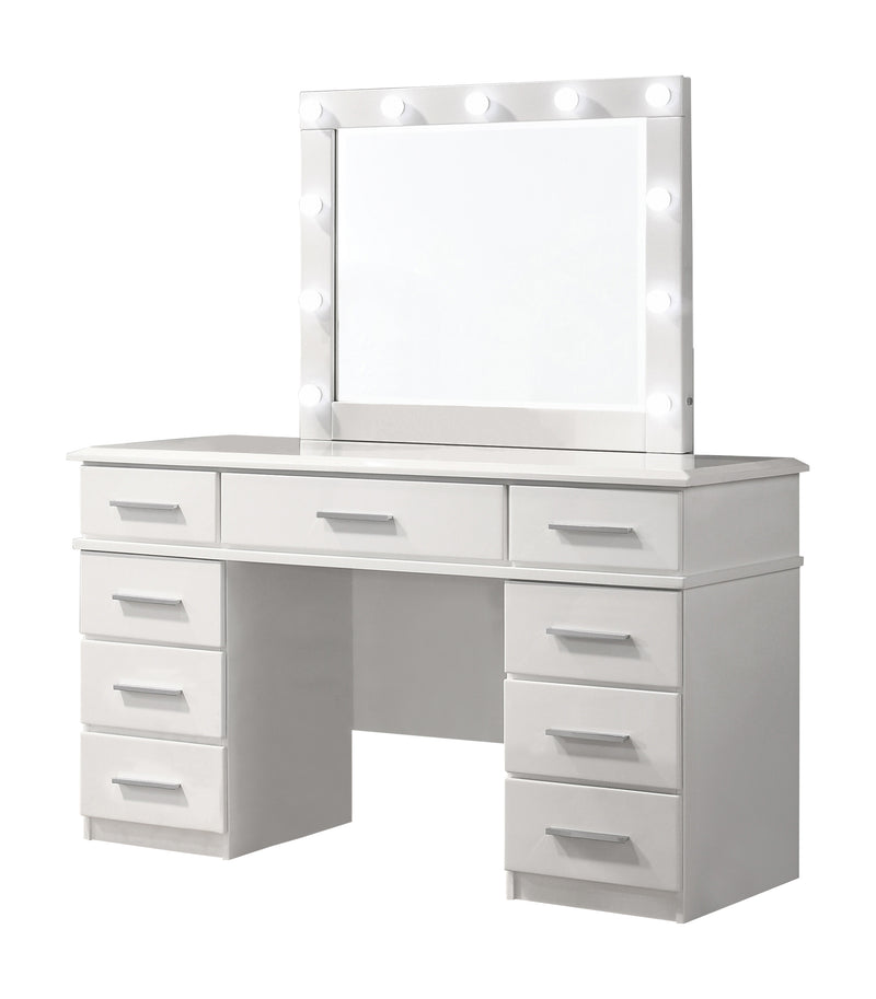 Felicity 9 Drawer Vanity Desk With Lighted Mirror Glossy White