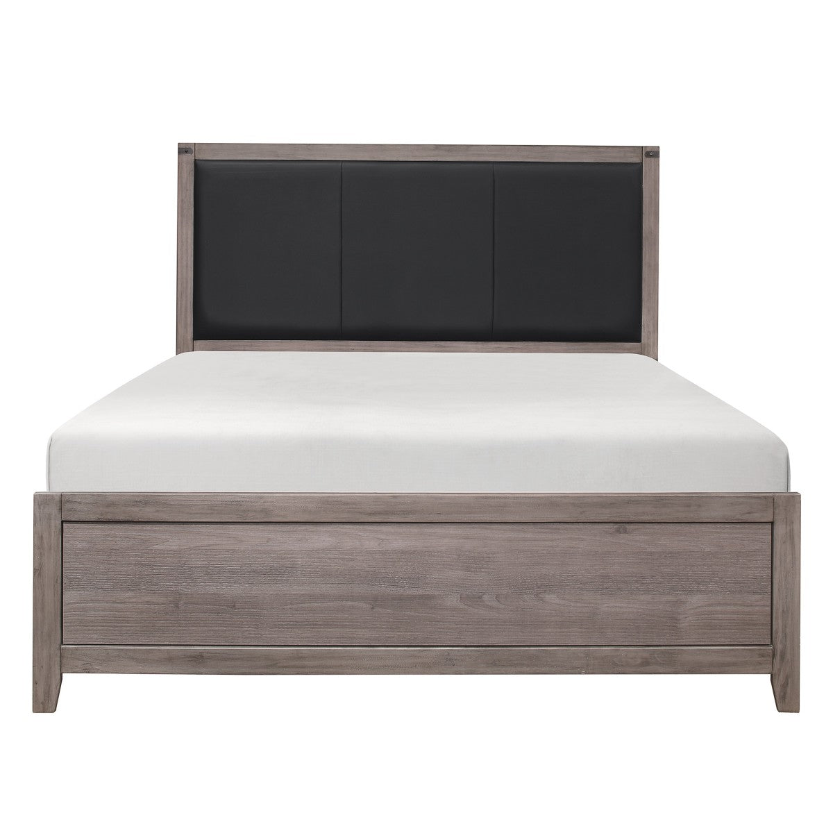 Woodrow Brownish Gray And Black Engineered Wood Faux Leather Youth Full Upholstered Panel Bed