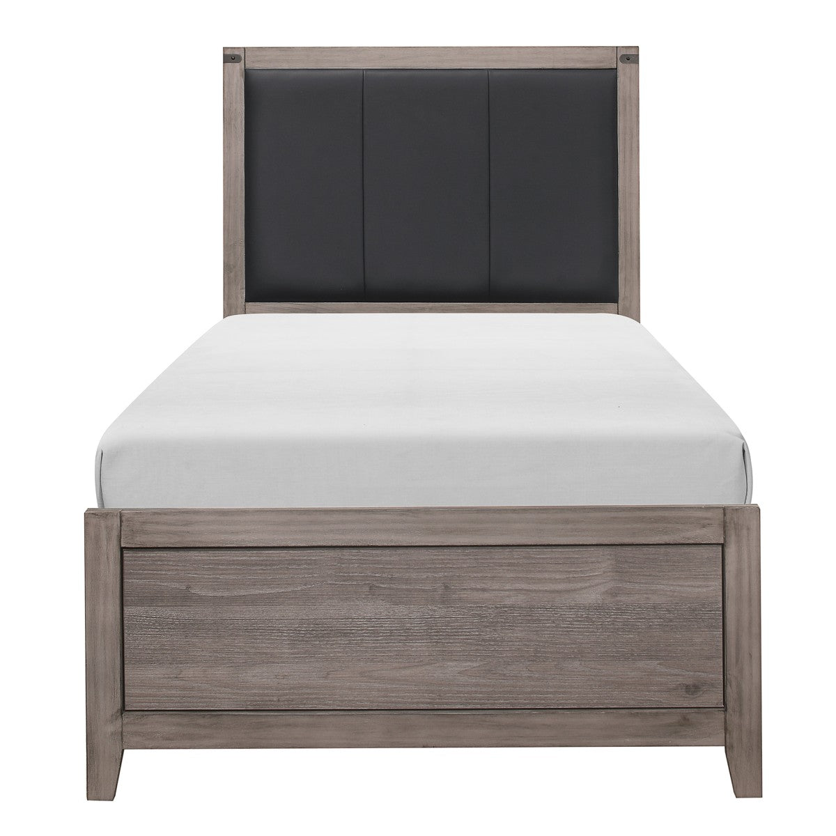 Woodrow Brownish Gray Finish Wood And Engineered Wood Faux Leather Upholstered Headboard Twin Bed