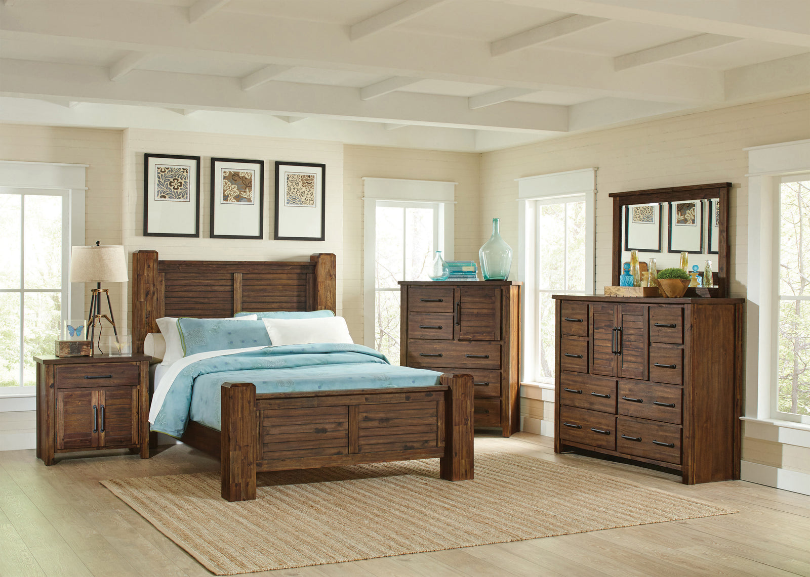 Sutter Creek King Bed With Block Posts Vintage Bourbon