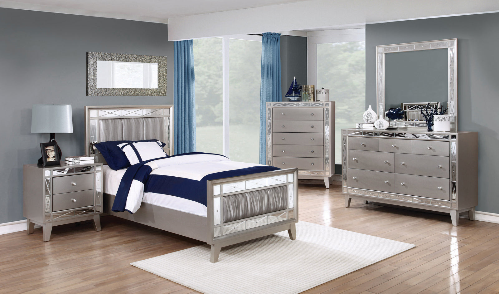 Leighton Twin Panel Bed With Mirrored Accents Mercury Metallic