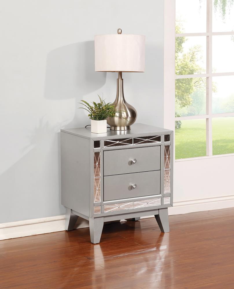 Leighton 2 Drawer Nightstand Metallic Mercury