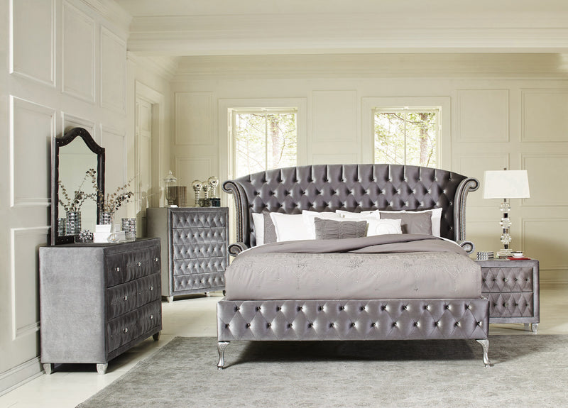 Deanna Button Tufted Mirror Grey