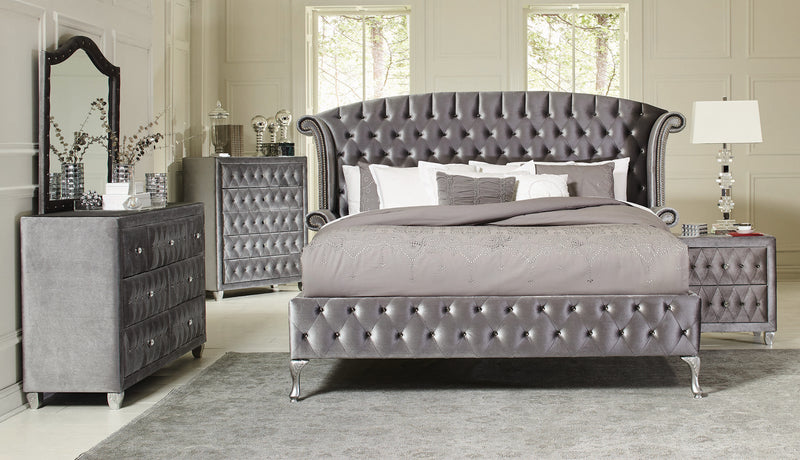 Deanna Button Tufted Mirror Grey