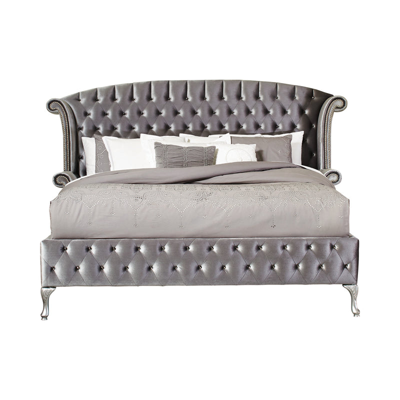 Deanna Button Tufted Mirror Grey