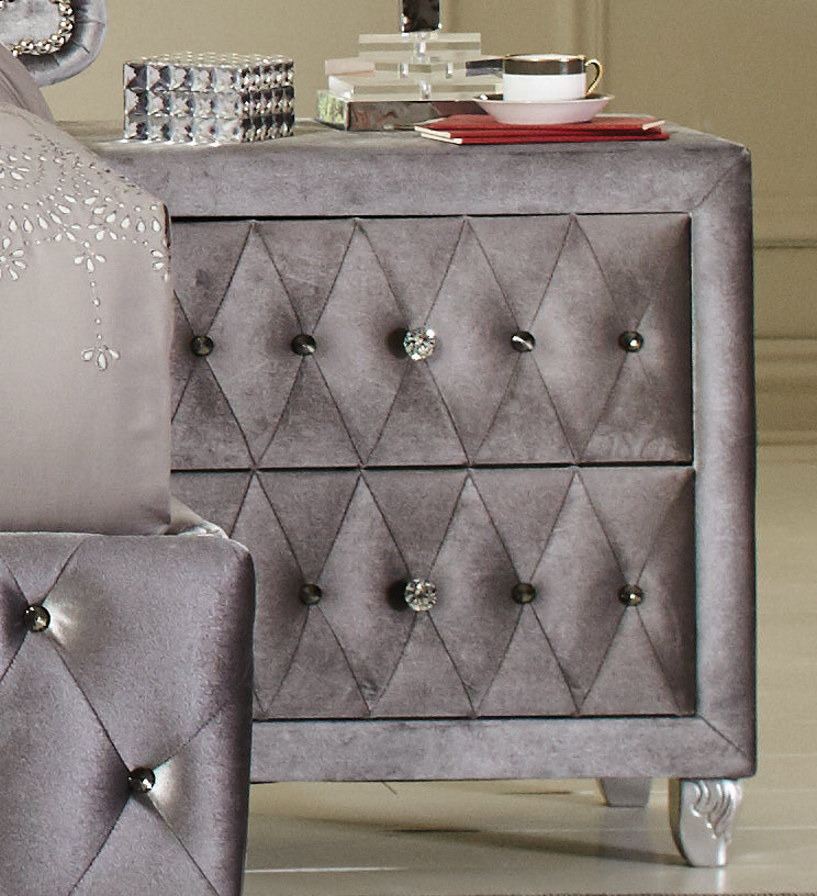 Deanna Button Tufted Mirror Grey