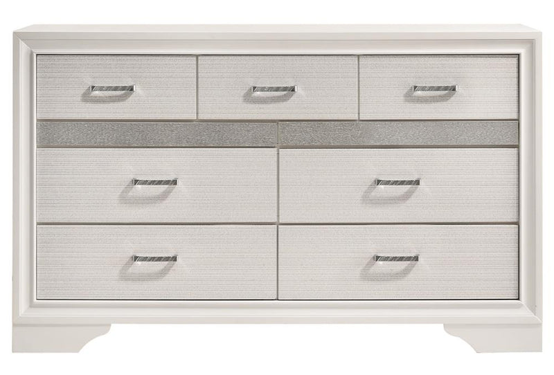 Miranda 7 Drawer Dresser White And Rhinestone