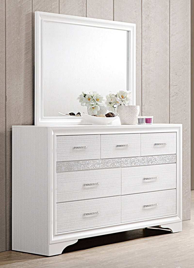 Miranda 7 Drawer Dresser White And Rhinestone