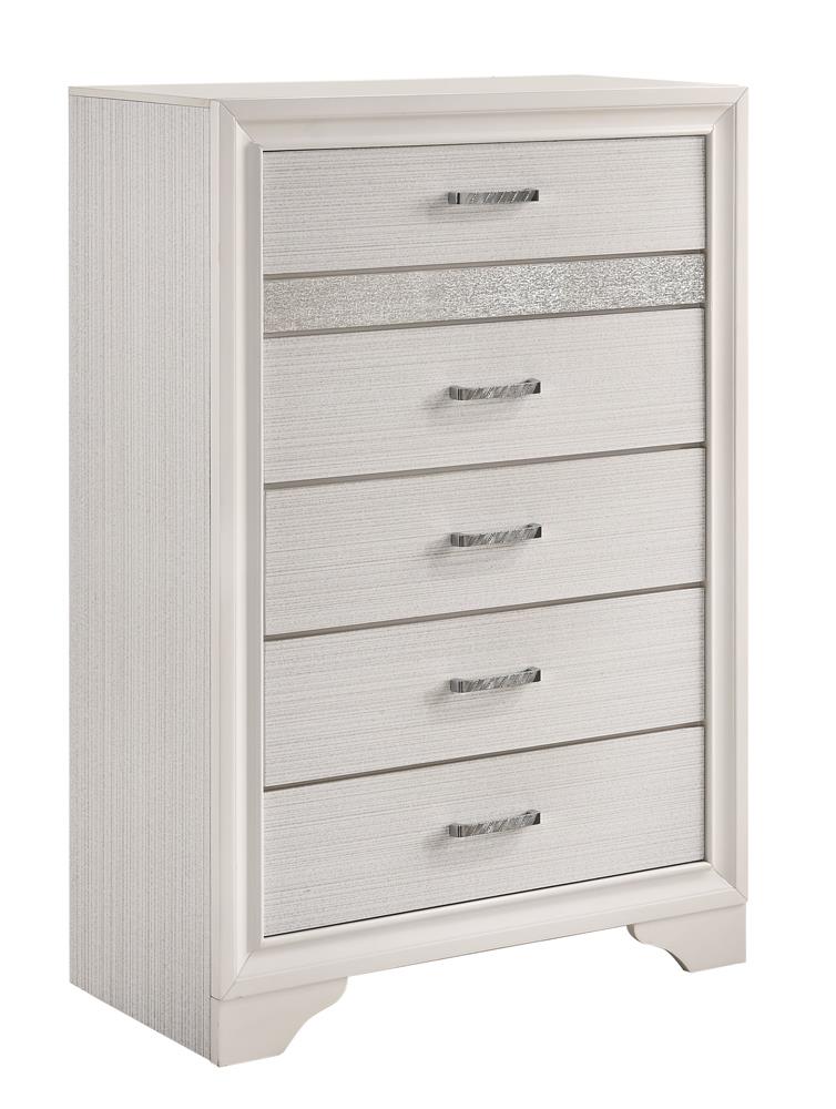 Miranda 5 Drawer Chest White And Rhinestone