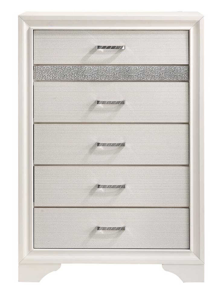 Miranda 5 Drawer Chest White And Rhinestone