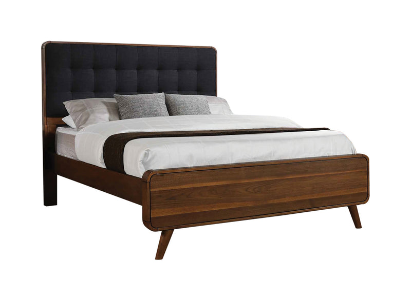 Robyn King Bed With Upholstered Headboard Dark Walnut