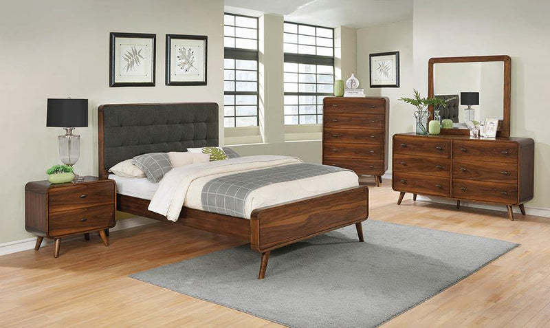 Robyn King Bed With Upholstered Headboard Dark Walnut