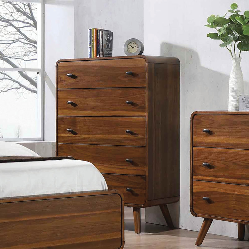 Robyn King Bed With Upholstered Headboard Dark Walnut