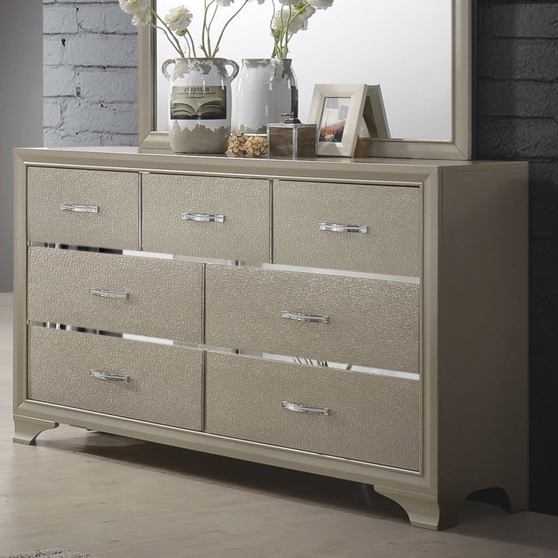 Beaumont 7 Drawer Vanity Desk With Lighting Mirror Champagne