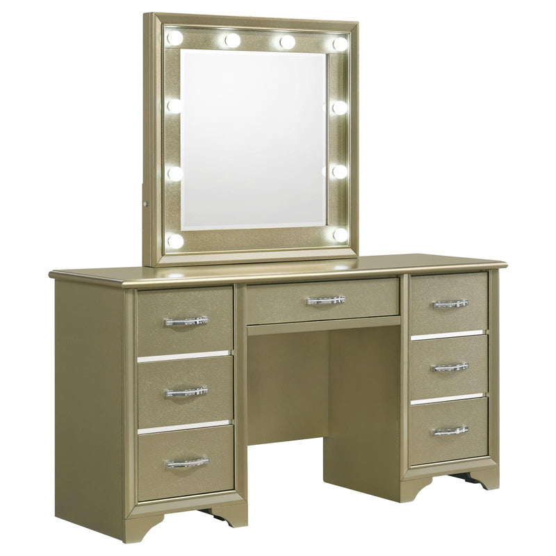 Beaumont 7 Drawer Vanity Desk With Lighting Mirror Champagne