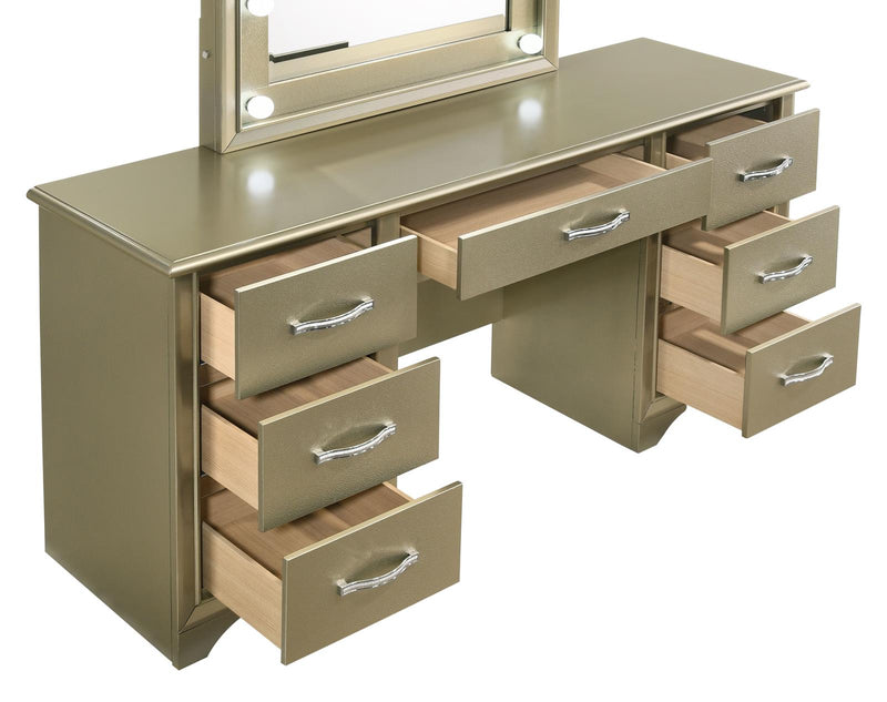 Beaumont 7 Drawer Vanity Desk With Lighting Mirror Champagne