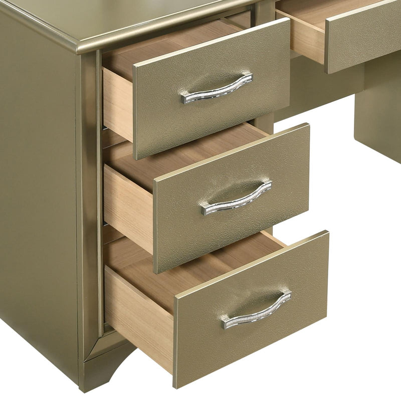 Beaumont 7 Drawer Vanity Desk With Lighting Mirror Champagne