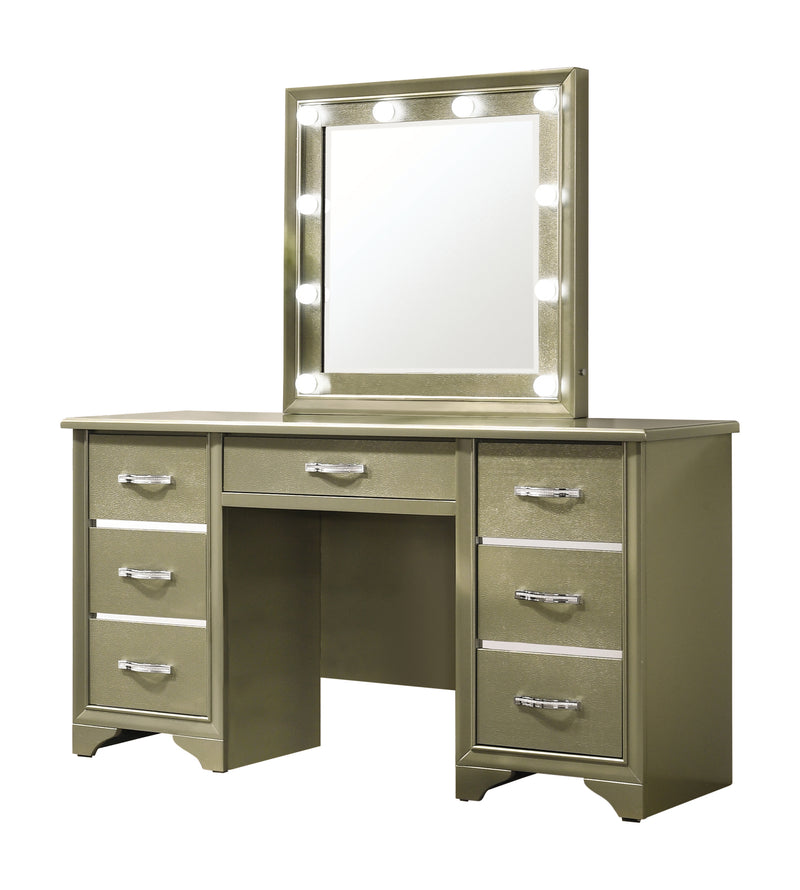 Beaumont 7 Drawer Vanity Desk With Lighting Mirror Champagne