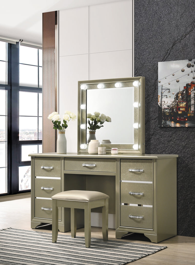 Beaumont 7 Drawer Vanity Desk With Lighting Mirror Champagne