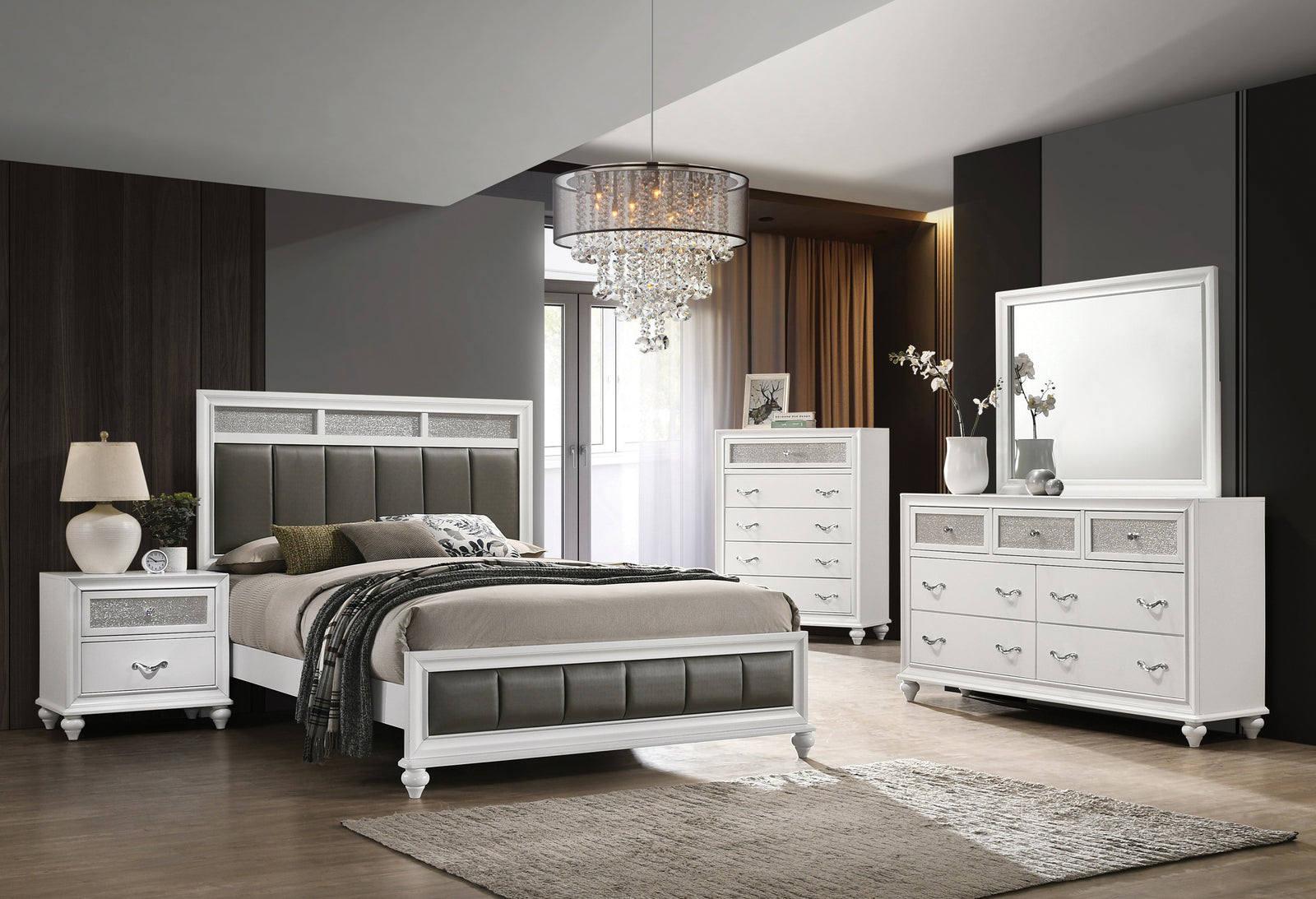 Barzini King Upholstered Panel Bed White