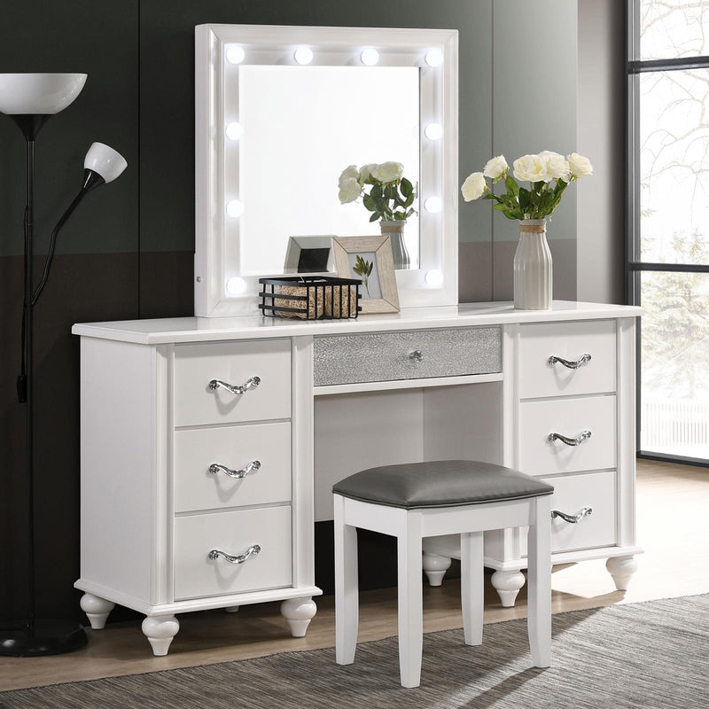 Barzini 7 Drawer Vanity Desk With Lighted Mirror White