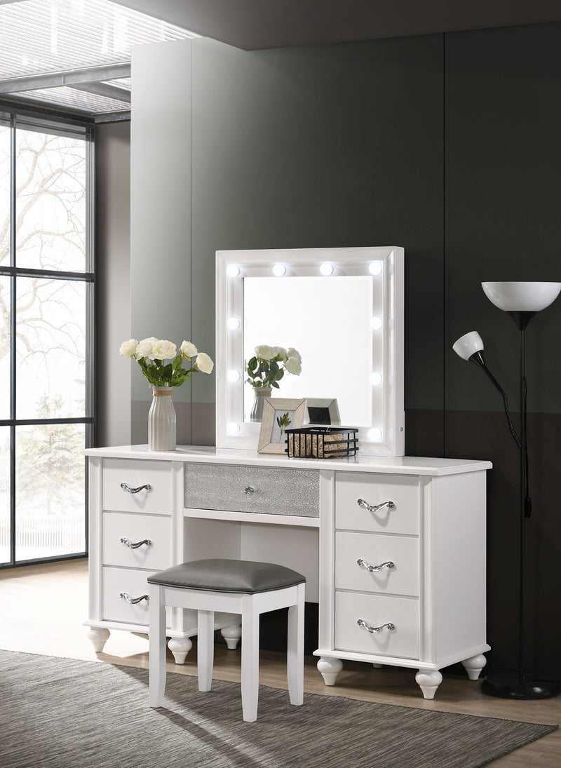 Barzini 7 Drawer Vanity Desk With Lighted Mirror White