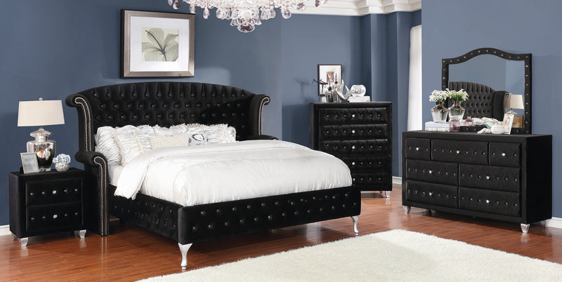 Deanna Button Tufted Mirror Black