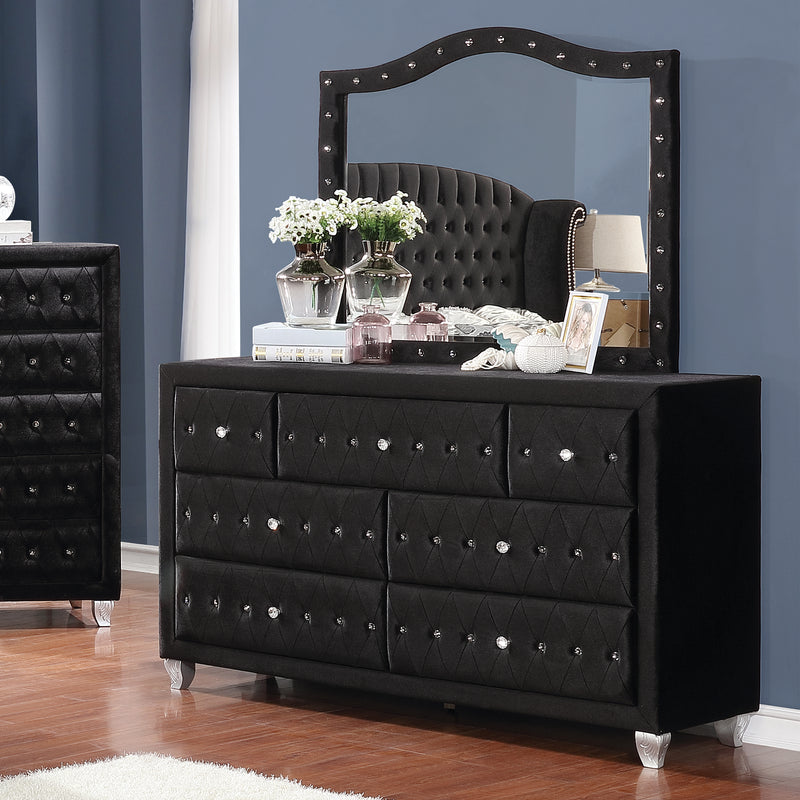 Deanna Button Tufted Mirror Black