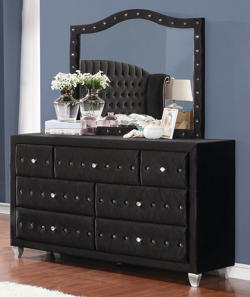 Deanna Button Tufted Mirror Black