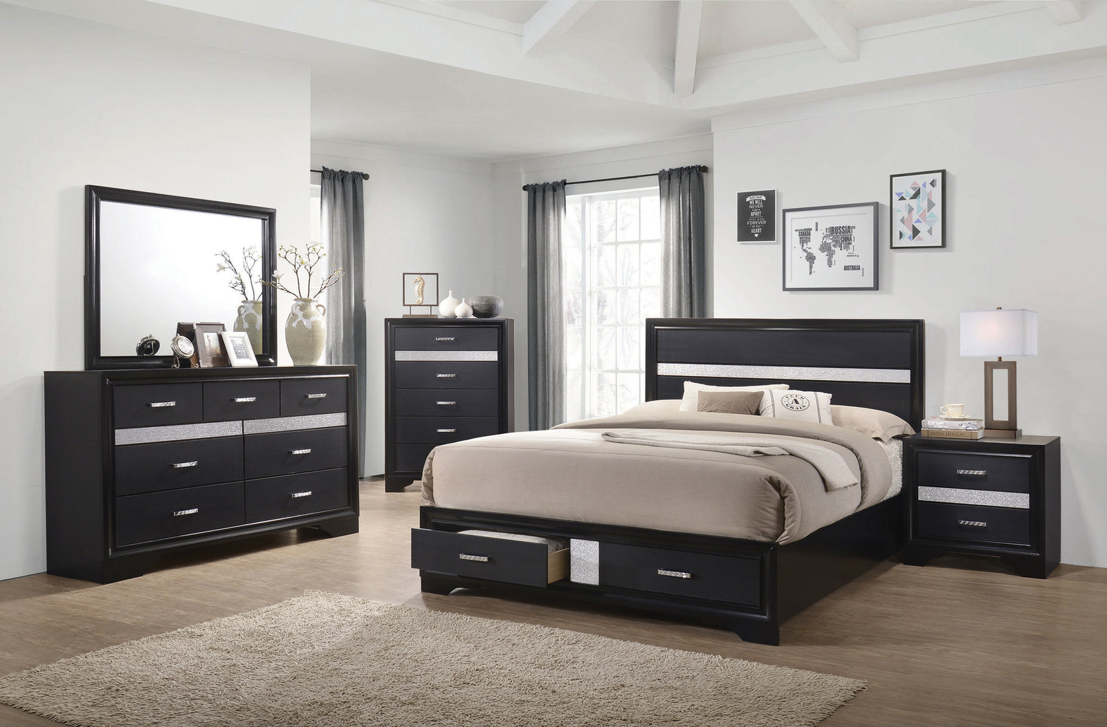 Miranda Queen 2 Drawer Storage Bed Black