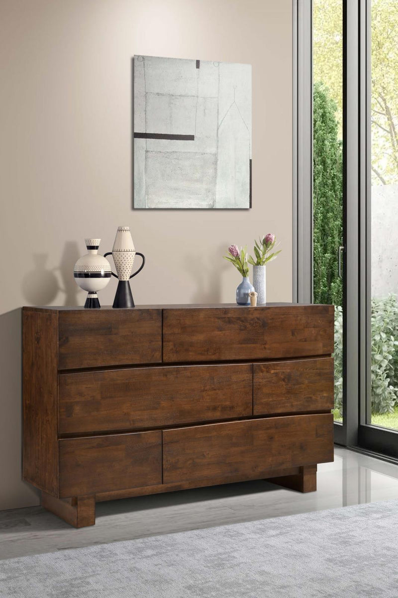 Genevieve 6 Drawer Rectangular Dresser Dark Brown