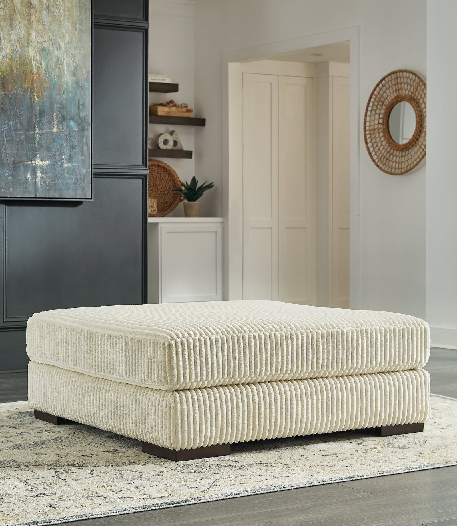 Lindyn Ivory Velvet Oversized Accent Ottoman