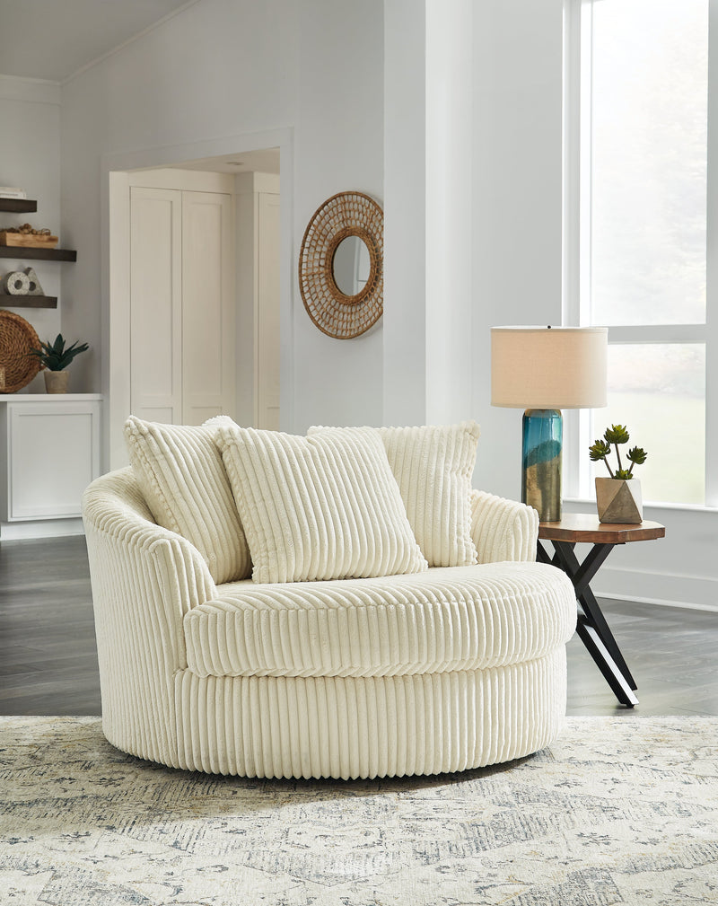 Lindyn Ivory Velvet Oversized Swivel Accent Chair