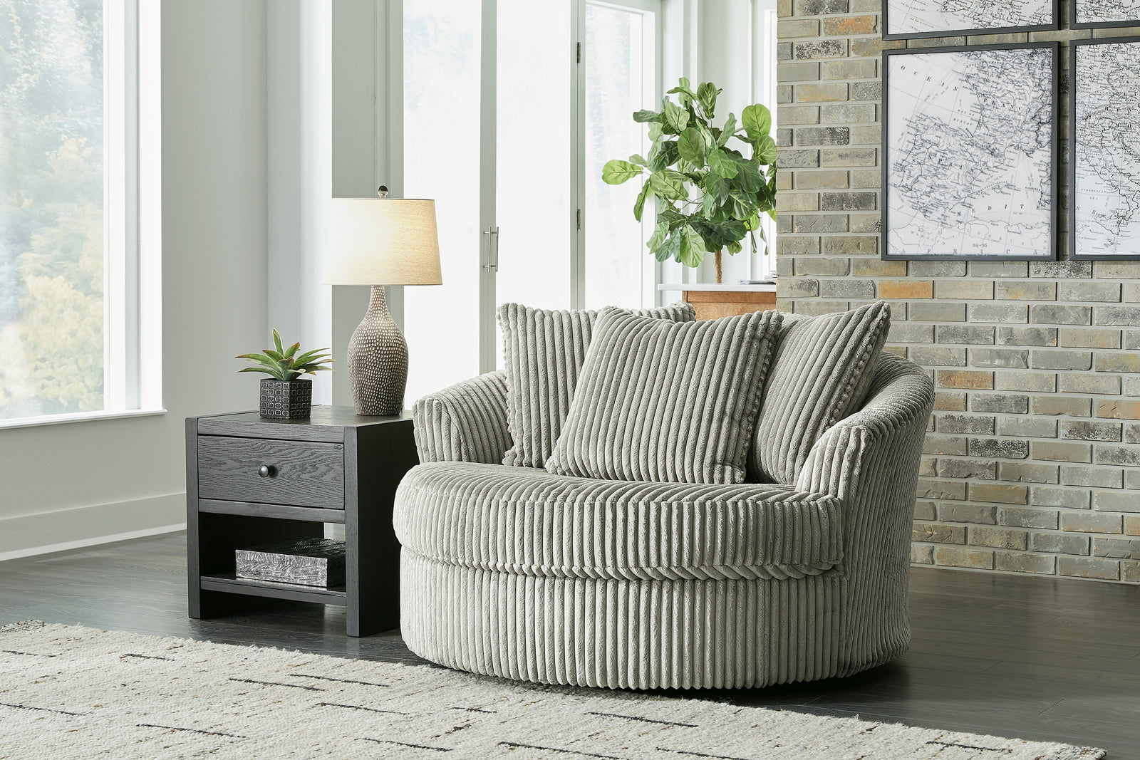 Lindyn Fog Velvet Oversized Swivel Accent Chair