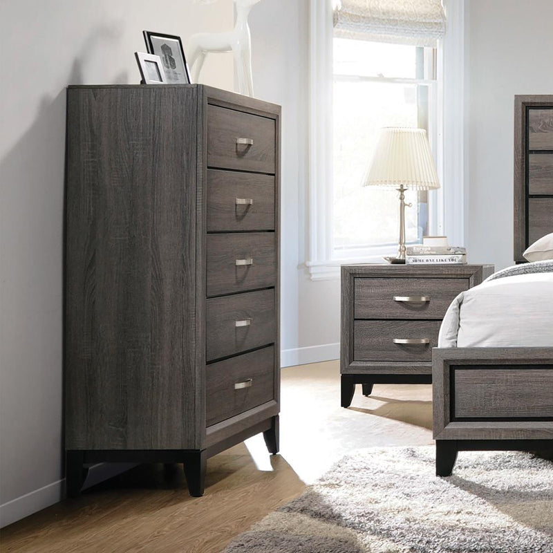 Watson 5 Drawer Chest Grey Oak And Black