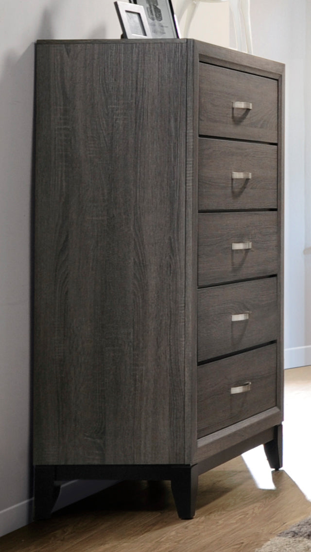 Watson 5 Drawer Chest Grey Oak And Black